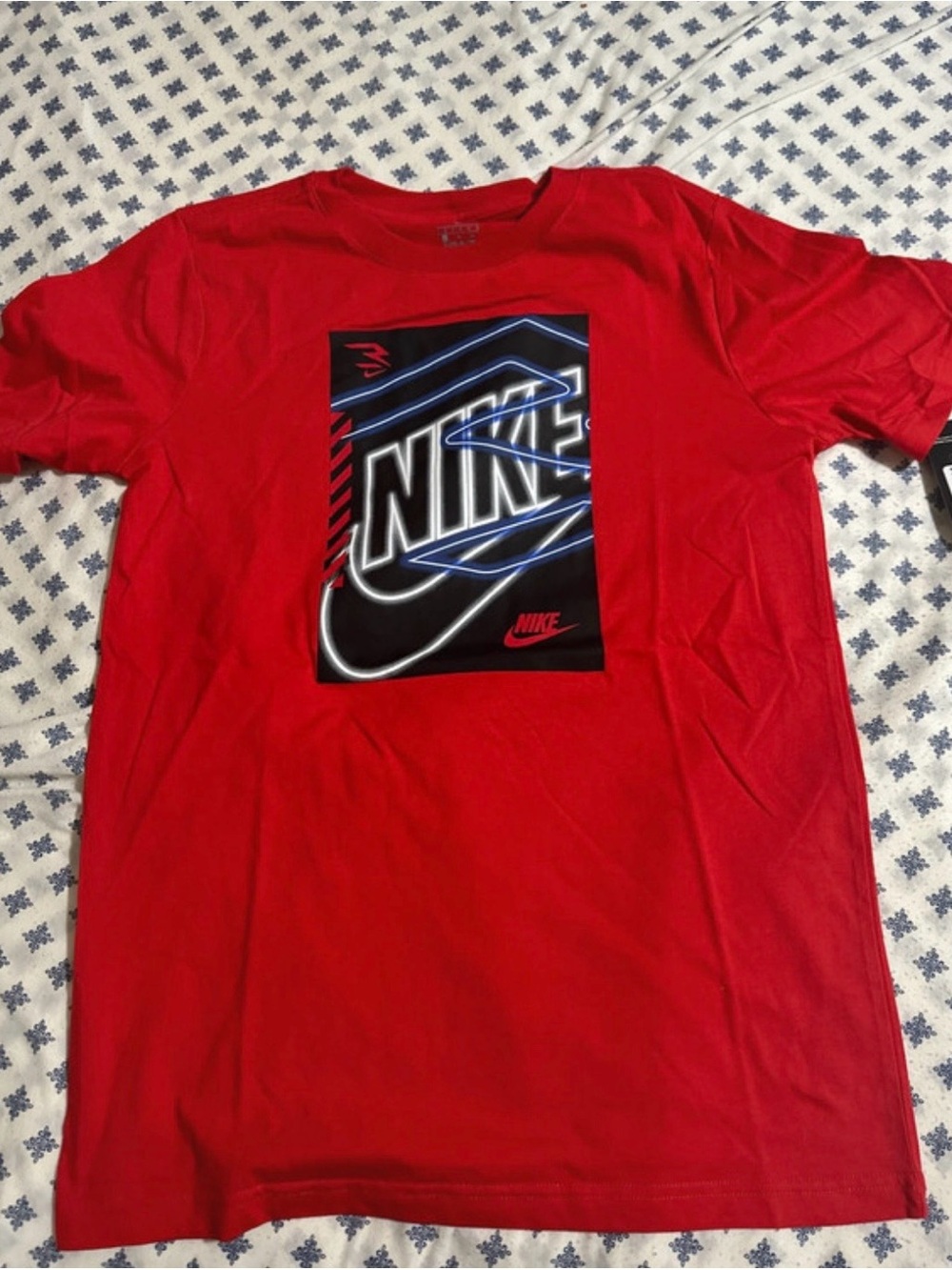 Nike Red Short-Sleeve Tee with Neon Logo Graphic